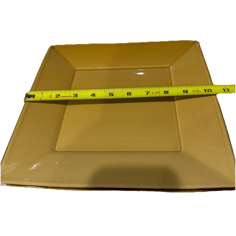 POTTERY BARN  set of 4‎ Mustard Yellow Gold 10.5in ASIAN SQUARE PLATES Japan